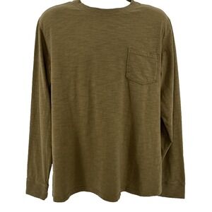 J. Peterman Mens XL 100% Cotton Golden Brown Long Sleeve Crewneck Shirt Pocket